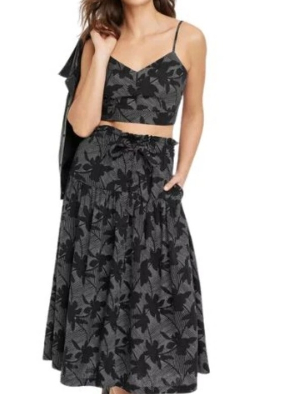 Universal Thread Black Floral Print Maxi Skirt Set